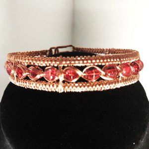 Handcrafted Red Woven Coated Copper Bracelet